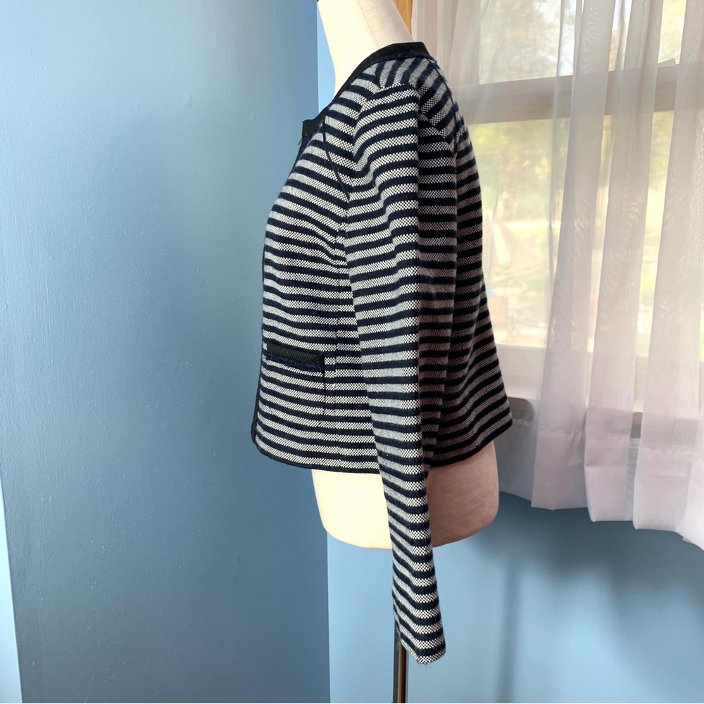 J. Crew Suiting Navy Striped Tweed Zip Front Cropped Jacket - Picture 5 of 11